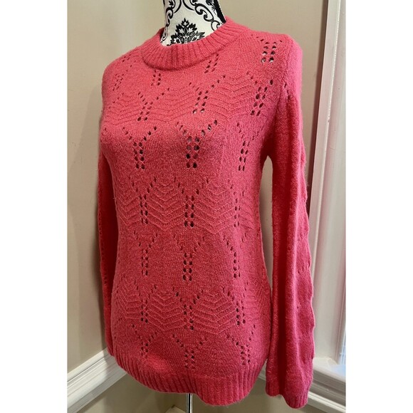Gap Sweater Womens Small Pointelle Scallop Trim Pink Coquette Heritage - Picture 3 of 12